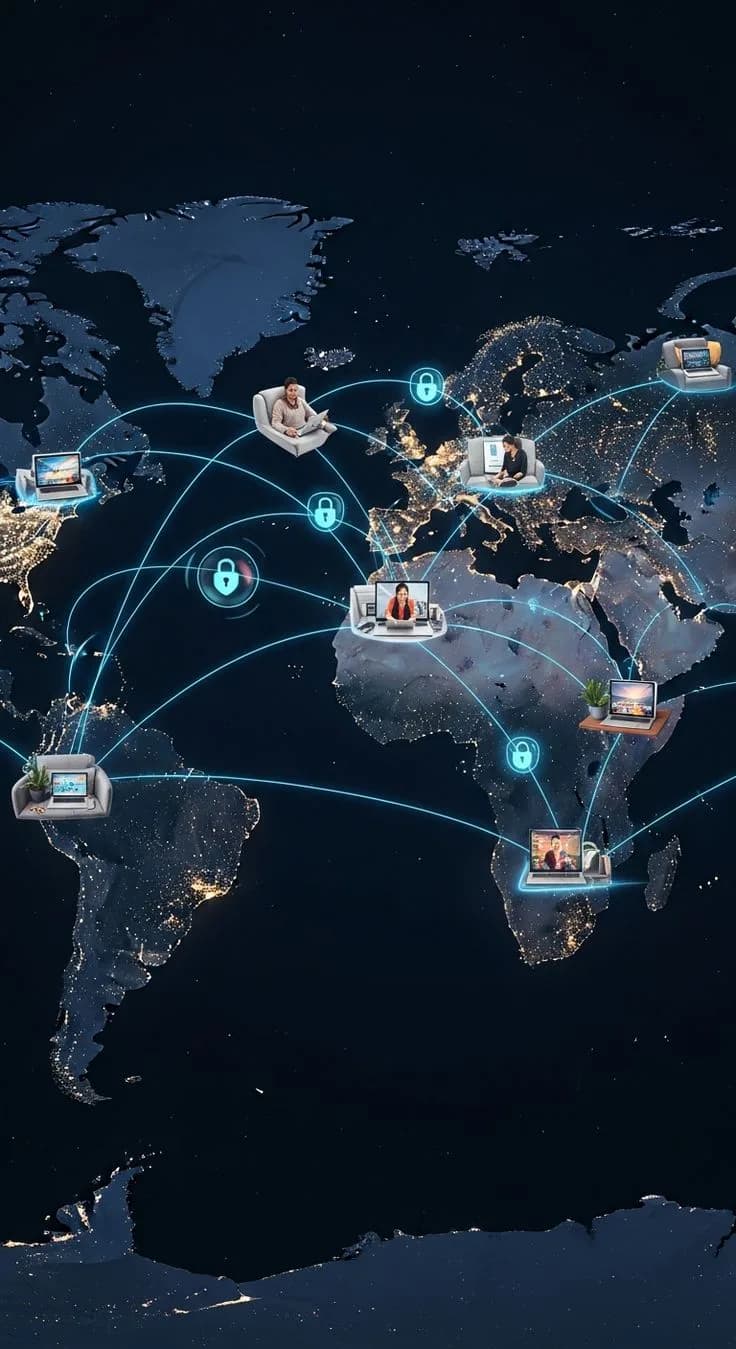 A world map linked by digital connections