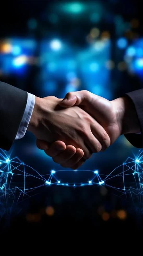 A handshake over a network of connected nodes